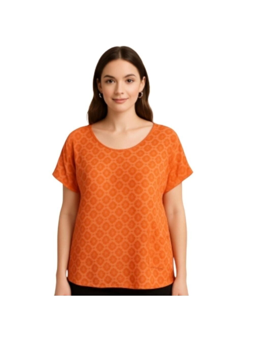 Forever 21 Oversized Geometric Print Blouse Orange White Sheer Beach Cover Up M